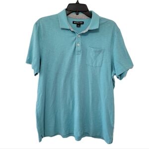 Michael Kors Men's Solid Turquoise Blue Collared Polo Shirt, Size L, Preppy Golf